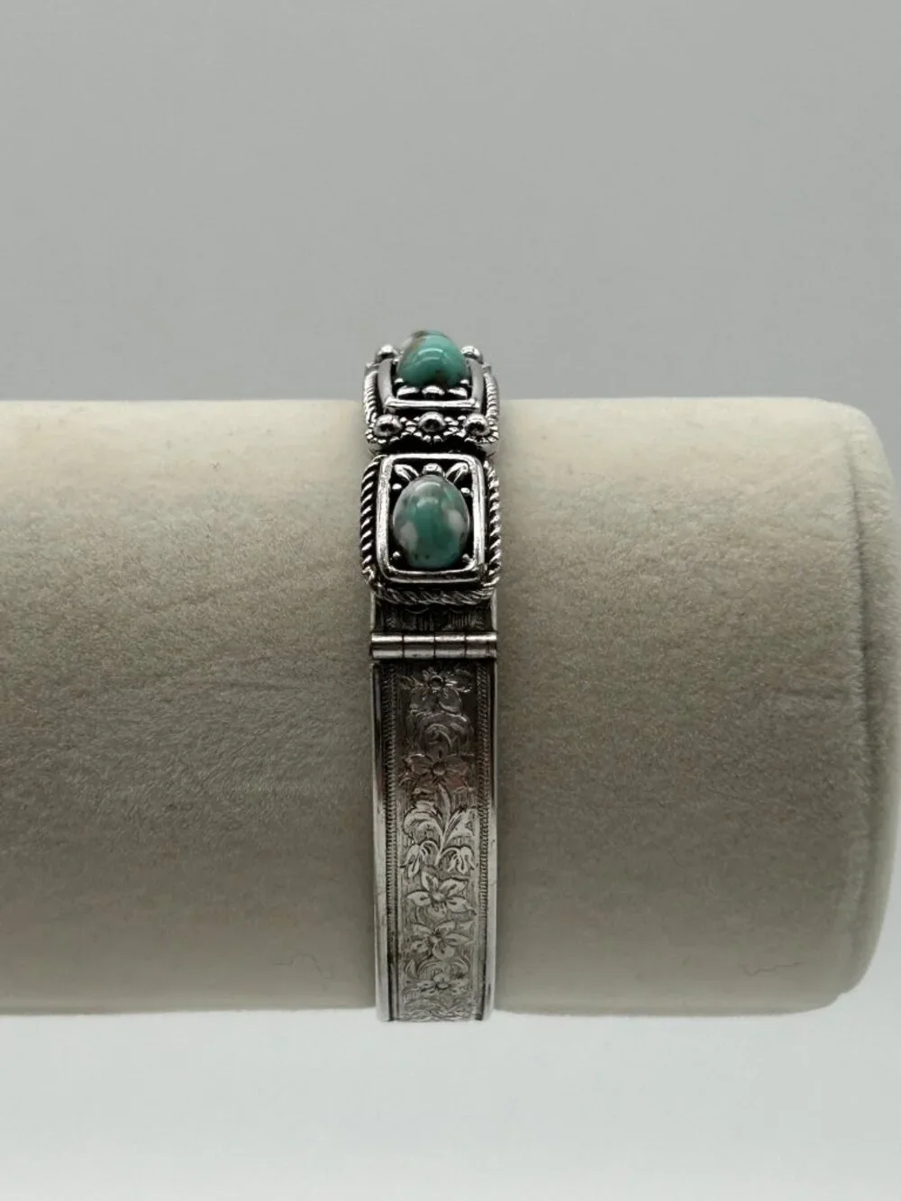 SHP Faux Turquoise Panel Link Bracelet Southwestern Silver-tone Costume Jewelry